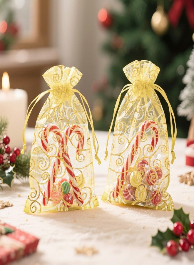 G2PLUS Organza Gift Bags 5x7 Inches - 50Pcs Sheer Mesh Organza Bags with Gold Rattan Printed, Drawstring Tulle Jewelry Pouches for Wedding, Christmas Party Favors - Image 4